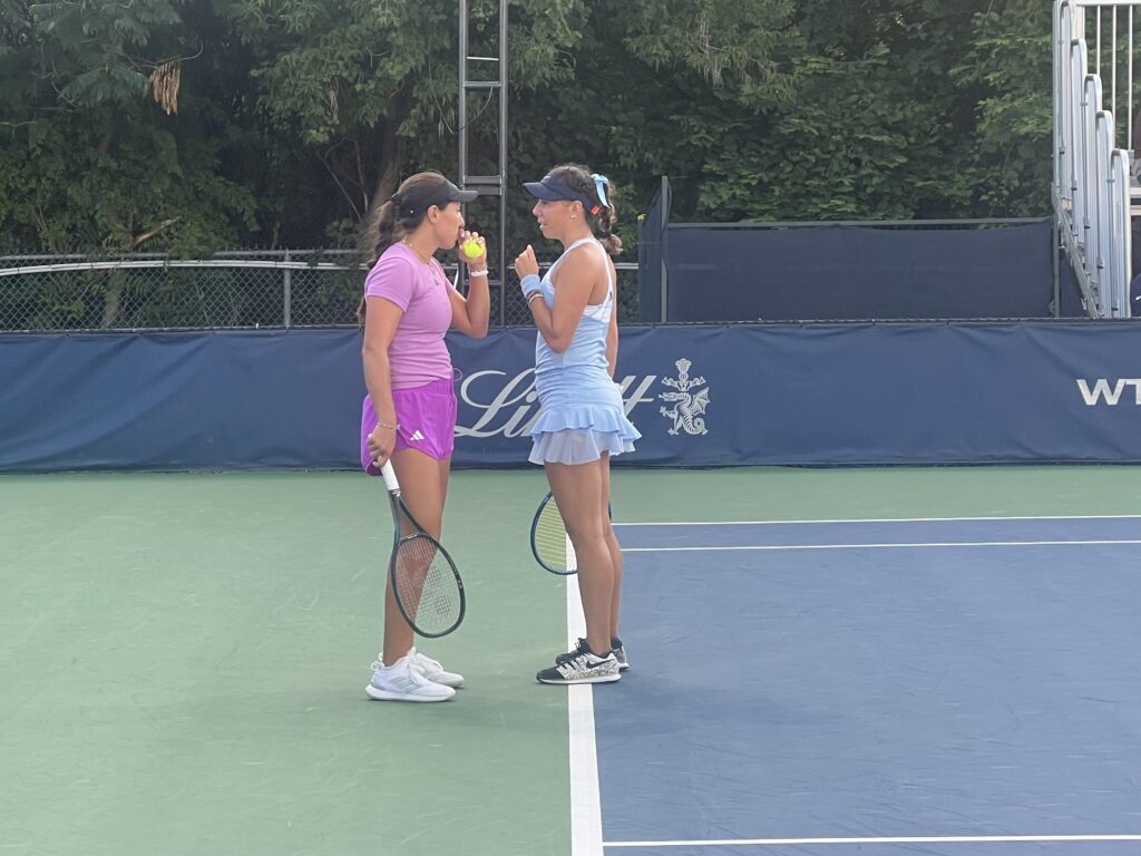 Jess Pegula and Gugu Olmos playing doubles at the 2024 NBO in Toronto